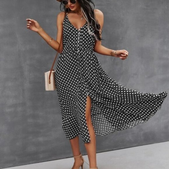 MODA ME COUTURE Dresses & Skirts - Boho Chic Button detail  Polka Dot Cami Dress